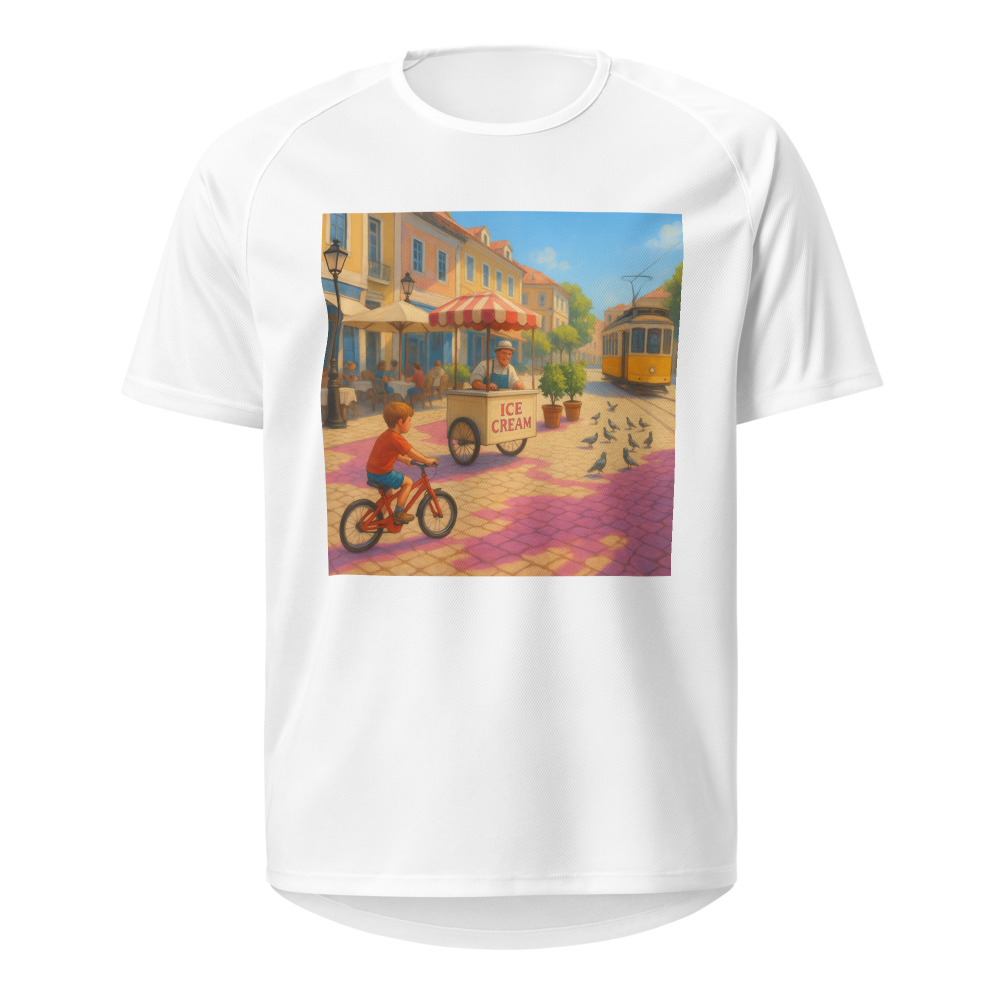 Magenta Shadows on Cobblestone Plaza