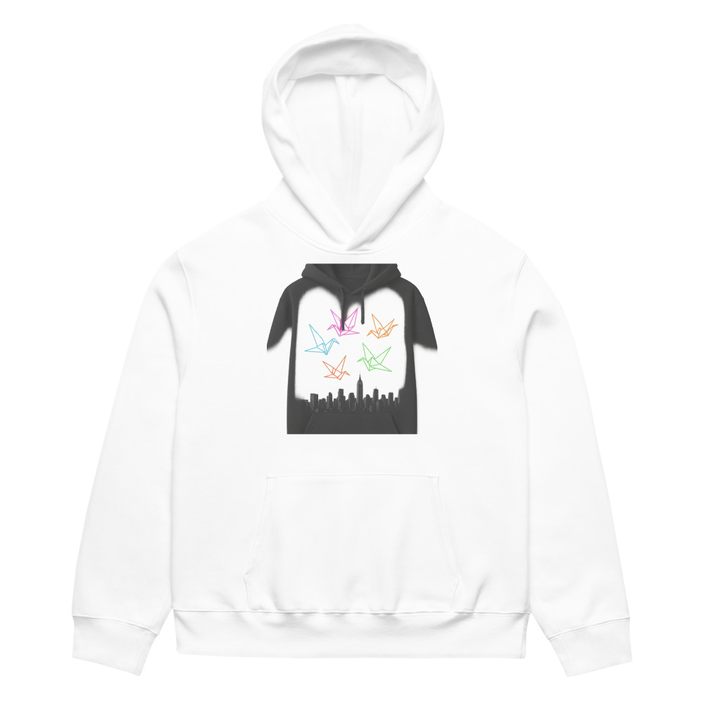 Neon Origami Crane Skyline view 2