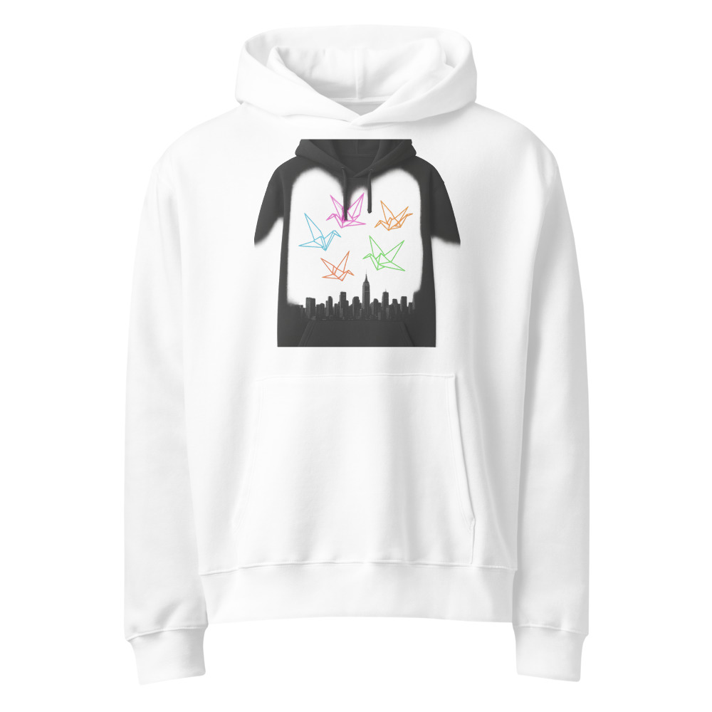 Neon Origami Crane Skyline