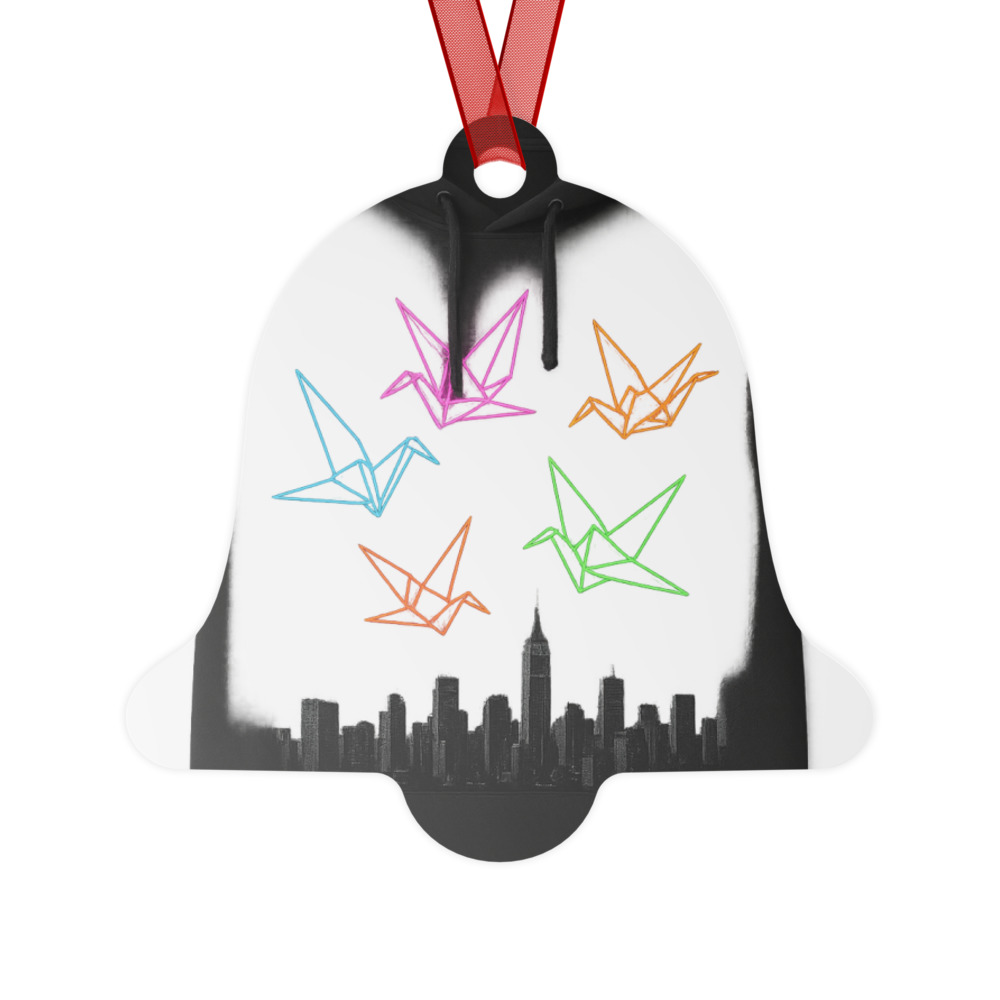 Neon Origami Crane Skyline