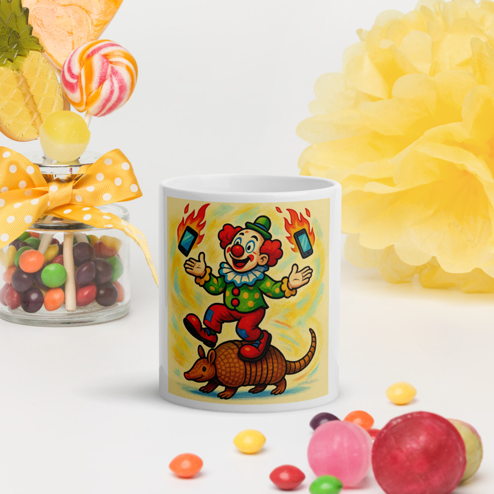 Flaming Phone Juggling Clown on Armadillo view 2
