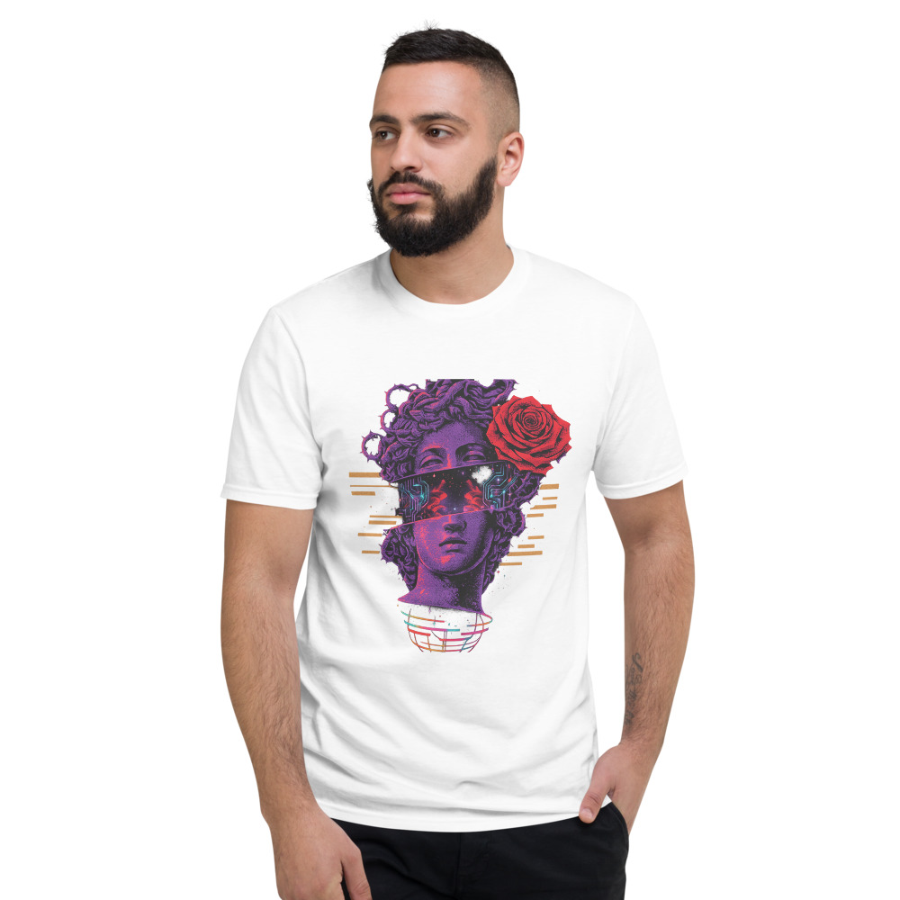 Neon Rose Cyber Buddha Portrait